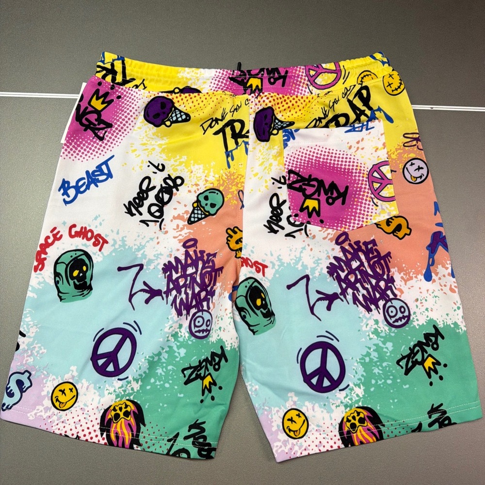 Fresh Prints Of Bel-Air Drill Clothing Co Men's Large Graffiti Emoji Shorts NWT - Picture 6 of 7
